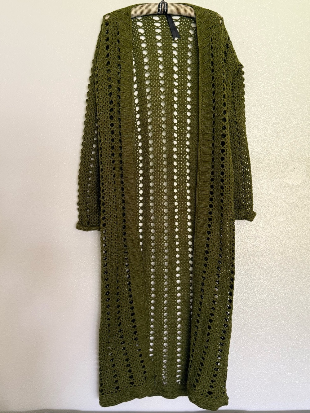 Hand Crocheted Moss Green Open Knit Duster Cardigan | Bohemian Whimsigoth Layer